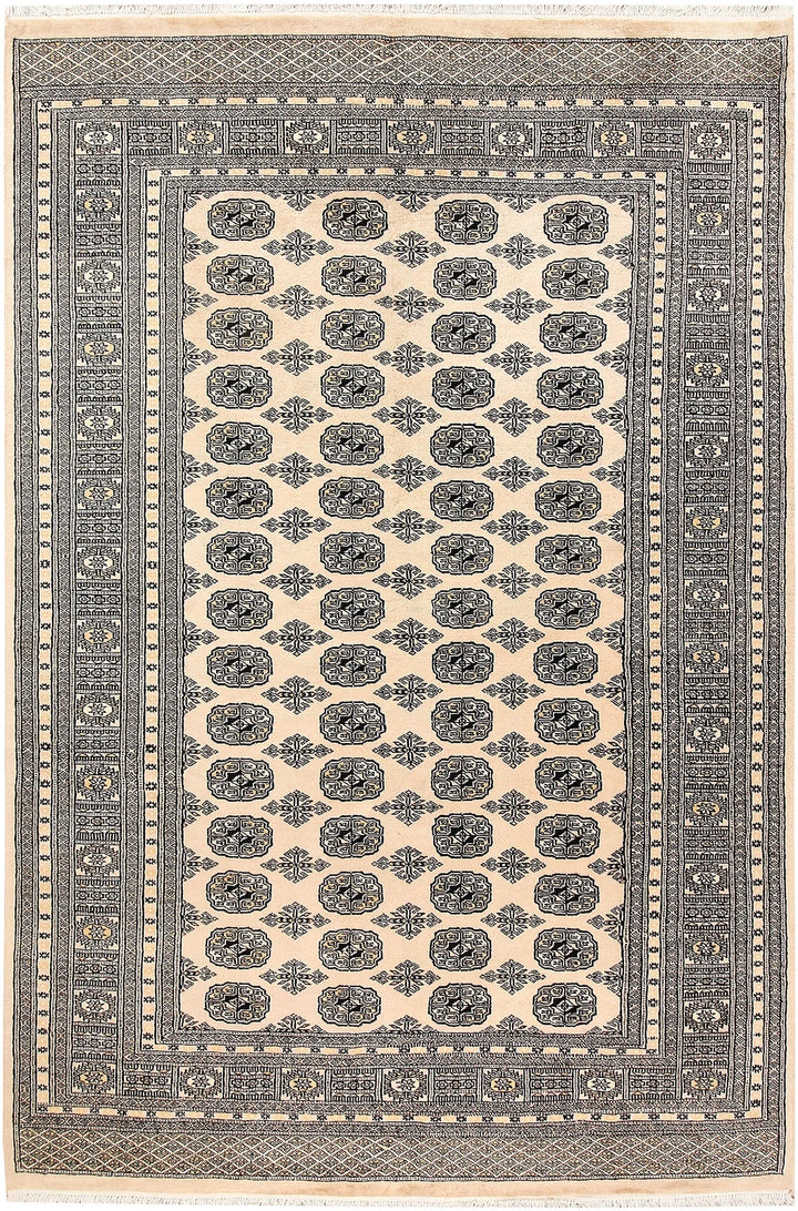 Bisque Pakistani Bokhara Rug 6' 1" x 9' 1" Hand-Knotted | No. QA74268