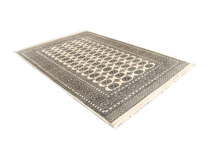 Bisque Pakistani Bokhara Rug 6' 1" x 9' 1" Hand-Knotted | No. QA74268