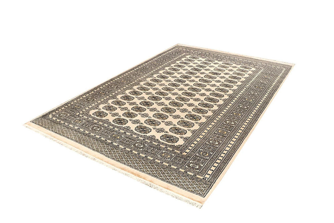 Bisque Pakistani Bokhara Rug 6' 1" x 9' 1" Hand-Knotted | No. QA74268