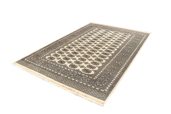 Bisque Pakistani Bokhara Rug 6' 1" x 9' 1" Hand-Knotted | No. QA74268