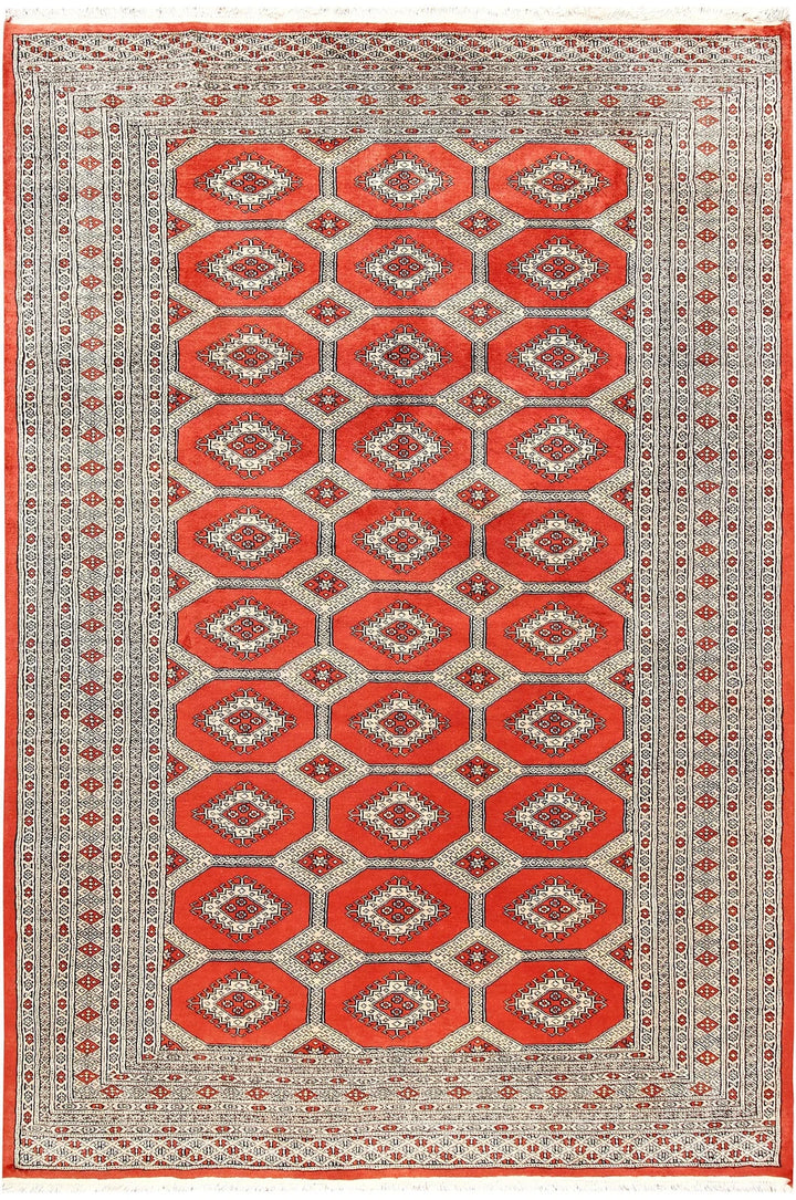 Tomato Pakistani Jaldar Rug 6' 3" x 9' 2" Hand-Knotted | No. QA74359