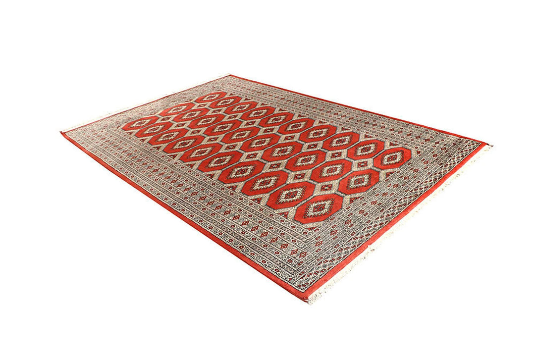 Tomato Pakistani Jaldar Rug 6' 3" x 9' 2" Hand-Knotted | No. QA74359