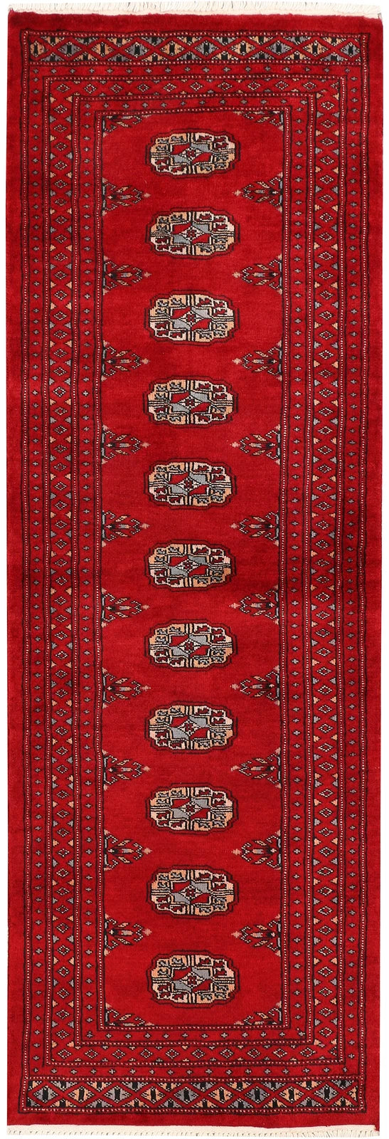 Dark Red Bokhara Rug 2' x 6' Hand-Knotted | No. QA74477