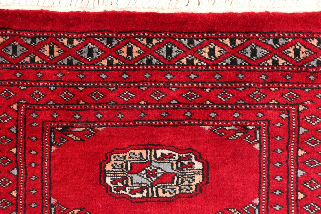 Dark Red Bokhara Rug 2' x 6' Hand-Knotted | No. QA74477