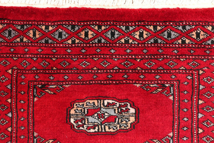 Dark Red Bokhara Rug 2' x 6' Hand-Knotted | No. QA74477