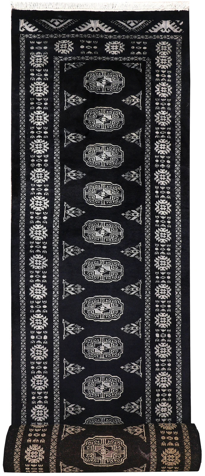 Grey Pakistani Bokhara Rug 2' 7" x 13' 7" Hand-Knotted | No. QA74481