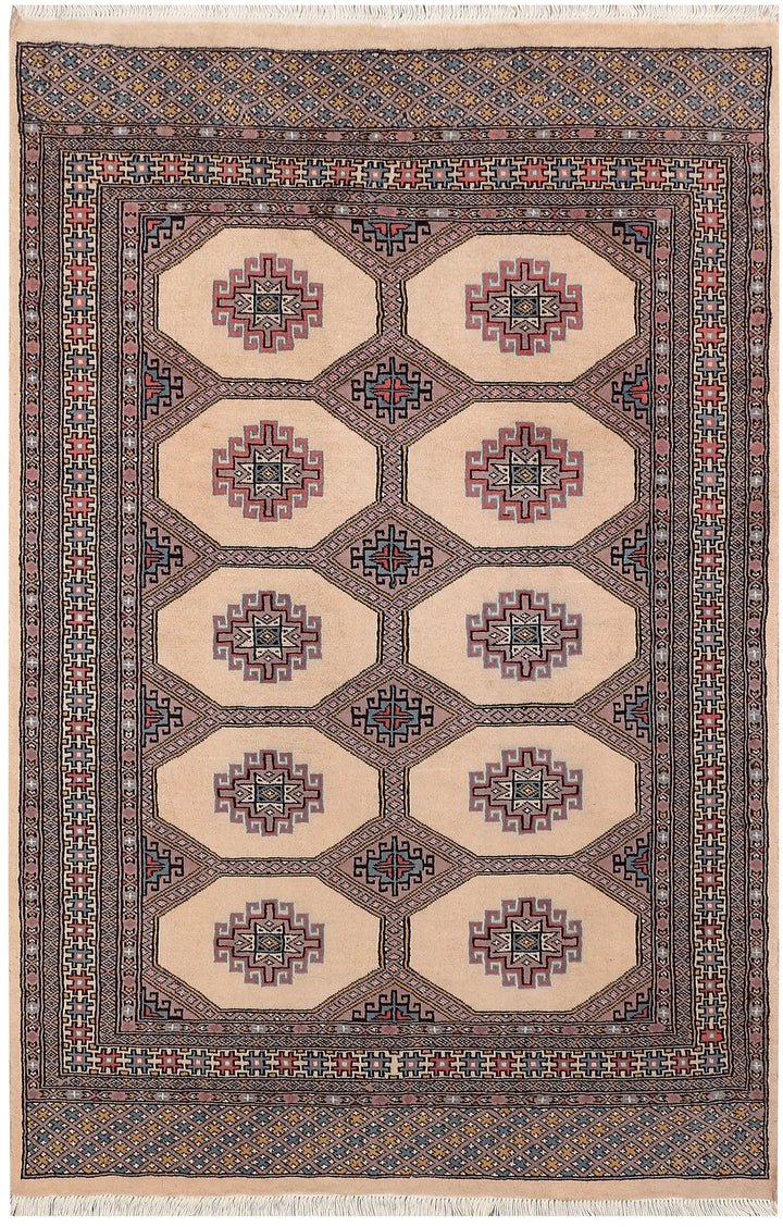 Tan Pakistani Jaldar Rug 4' x 6' Hand-Knotted | No. QA74610