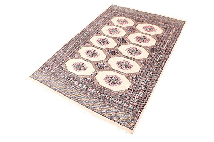 Tan Pakistani Jaldar Rug 4' x 6' Hand-Knotted | No. QA74610