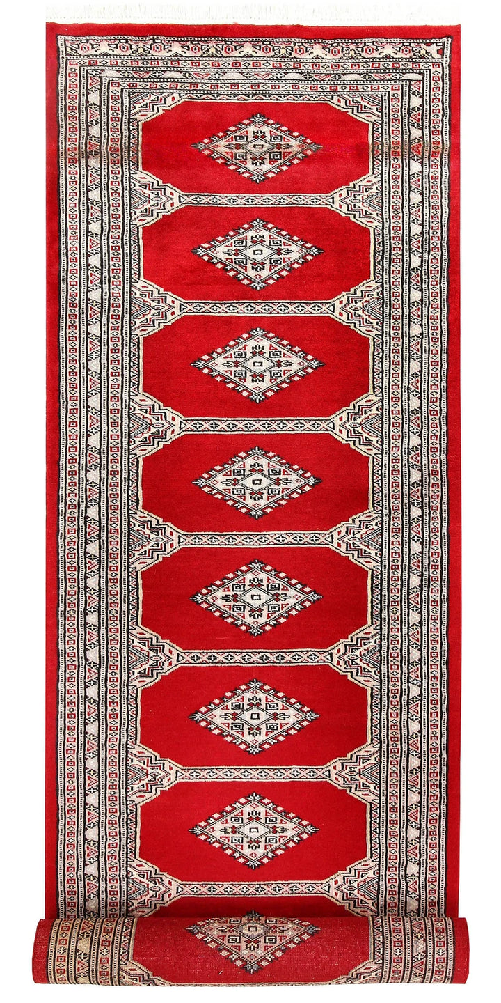 Firebrick Red Pakistani Jaldar Runner 2' 7" x 10' 6" Hand-Knotted | No. QA74765