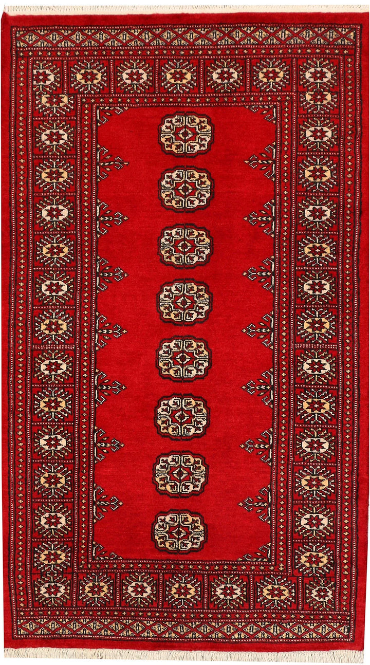 Red Pakistani Bokhara Rug 3' x 5'2" Hand-Knotted | No. QA74883