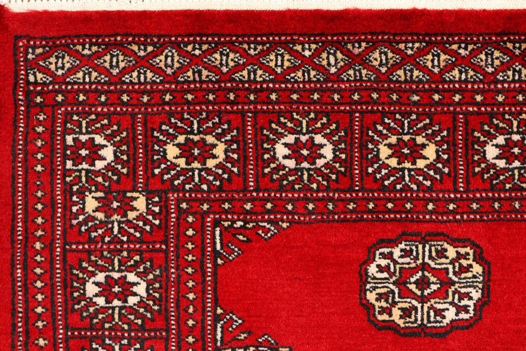 Red Pakistani Bokhara Rug 3' x 5'2" Hand-Knotted | No. QA74883