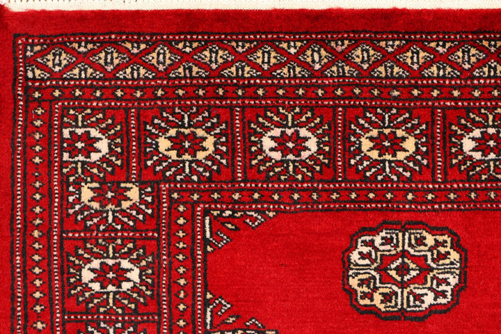 Red Pakistani Bokhara Rug 3' x 5'2" Hand-Knotted | No. QA74883
