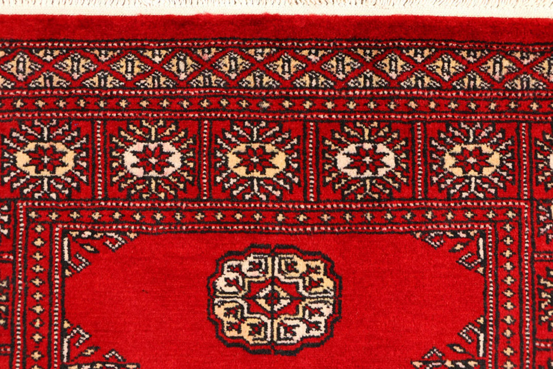 Red Pakistani Bokhara Rug 3' x 5'2" Hand-Knotted | No. QA74883