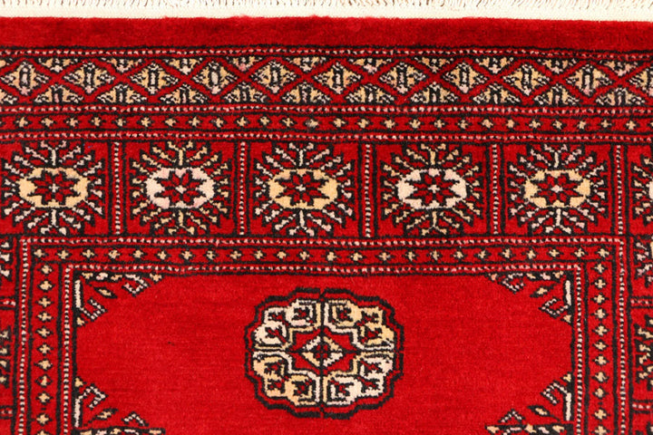 Red Pakistani Bokhara Rug 3' x 5'2" Hand-Knotted | No. QA74883
