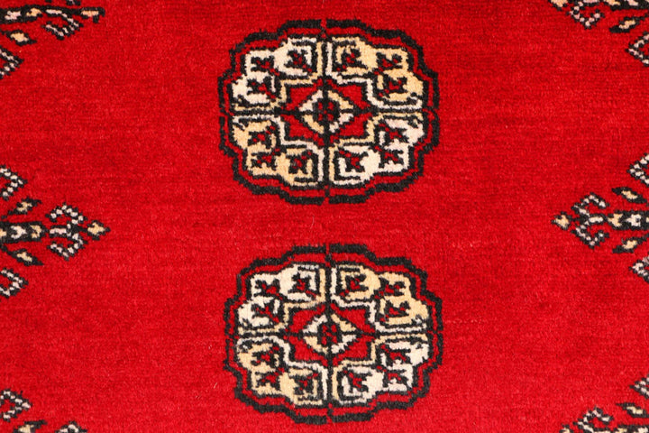 Red Pakistani Bokhara Rug 3' x 5'2" Hand-Knotted | No. QA74883