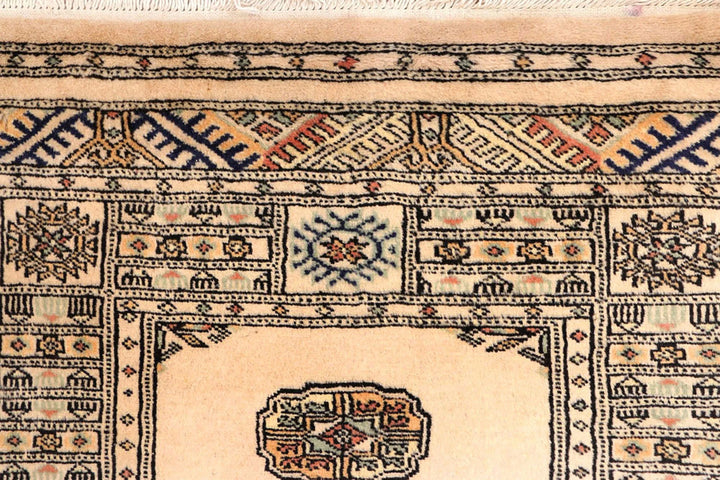 Antique White Pakistani Bokhara Rug 2' 6" x 10' 4" Hand-Knotted | No. QA74897