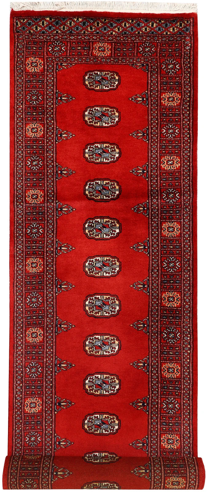 Red Pakistani Bokhara Rug 2' 7" x 10' 3" Hand-Knotted | No. QA74945