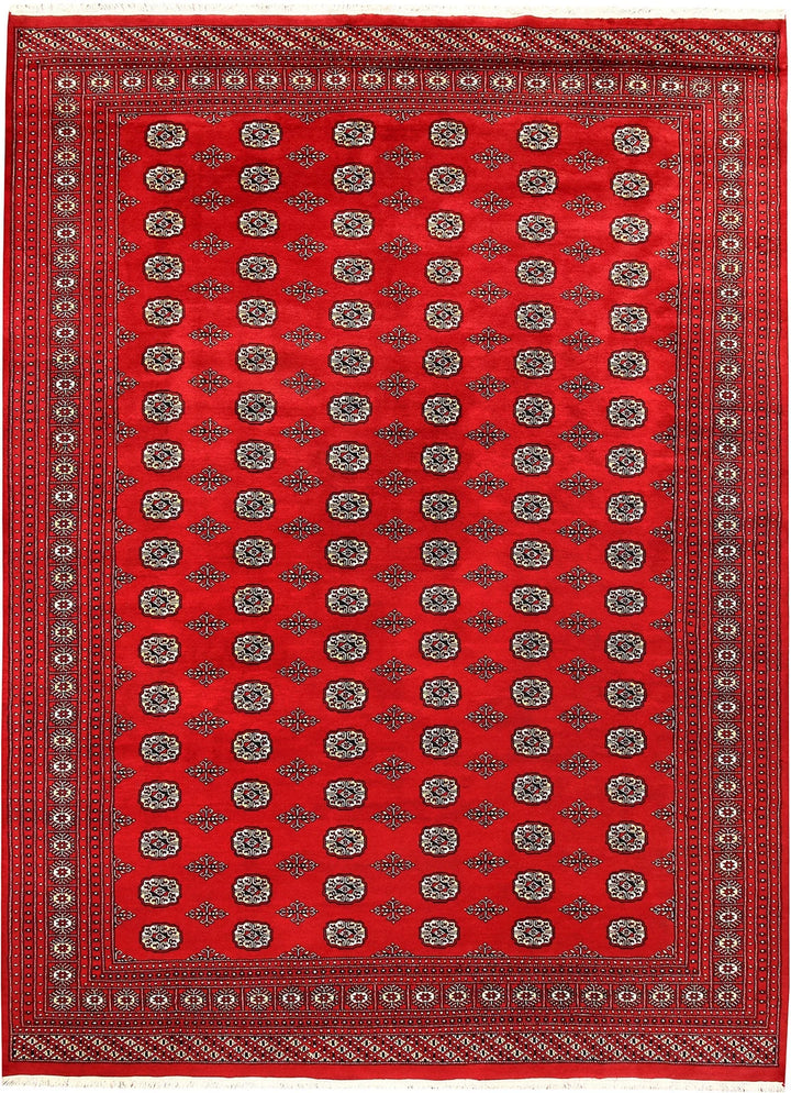Red Pakistani Bokhara Rug 9' 3" x 12' 6" Hand-Knotted | No. QA74993