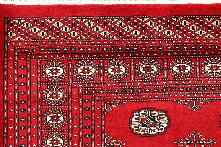 Red Pakistani Bokhara Rug 9' 3" x 12' 6" Hand-Knotted | No. QA74993