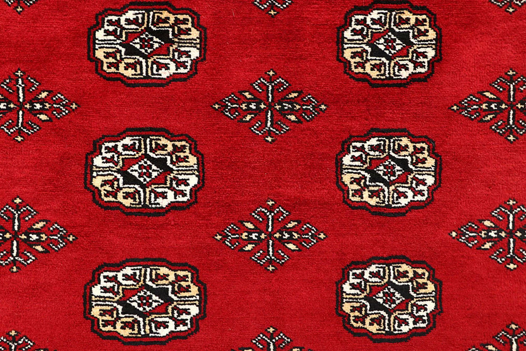 Red Pakistani Bokhara Rug 9' 3" x 12' 6" Hand-Knotted | No. QA74993