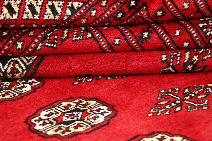 Red Pakistani Bokhara Rug 9' 3" x 12' 6" Hand-Knotted | No. QA74993