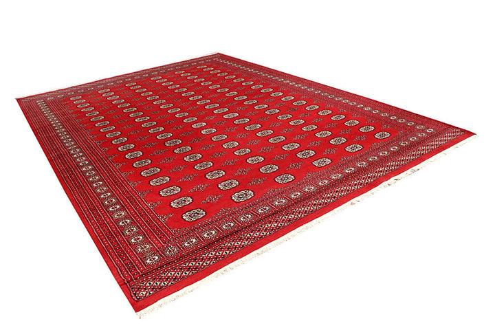 Red Pakistani Bokhara Rug 9' 3" x 12' 6" Hand-Knotted | No. QA74993