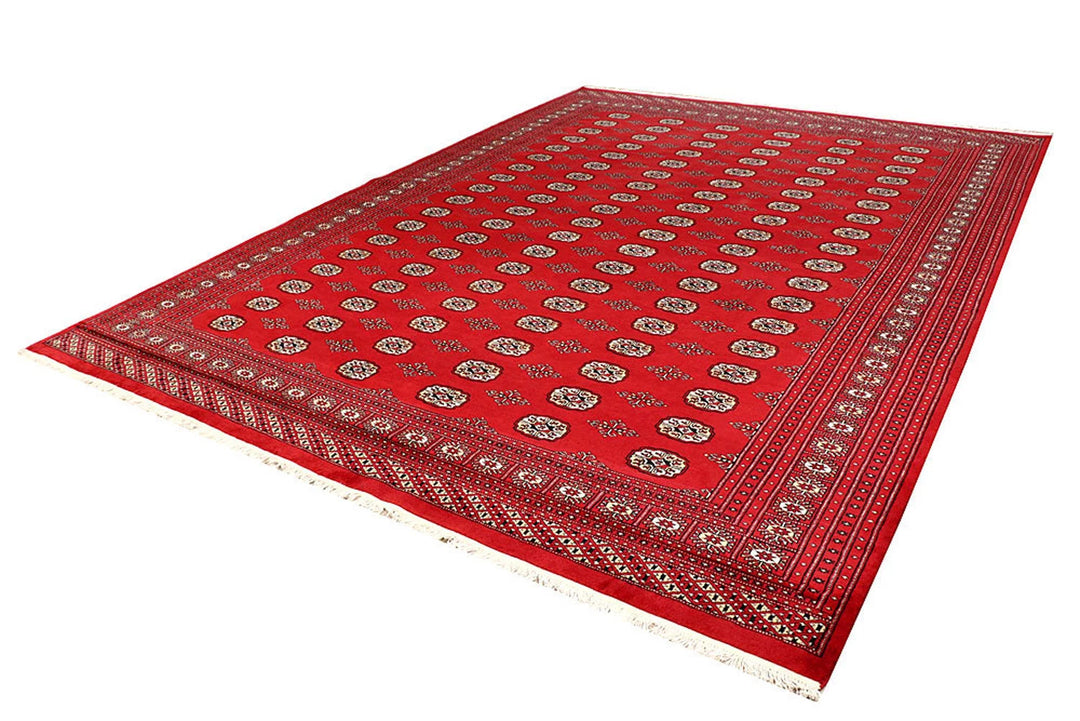 Red Pakistani Bokhara Rug 9' 3" x 12' 6" Hand-Knotted | No. QA74993
