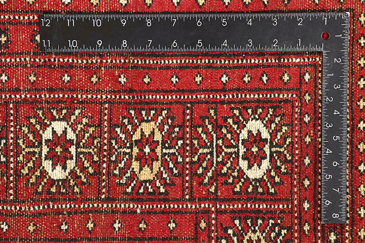 Red Pakistani Bokhara Rug 9' 3" x 12' 6" Hand-Knotted | No. QA74993