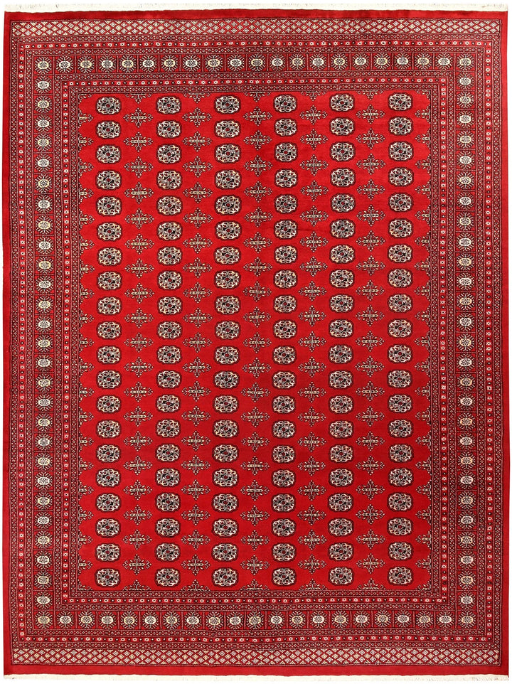 Red Pakistani Bokhara Rug 9' 4" x 12' 4" Hand-Knotted | No. QA75245