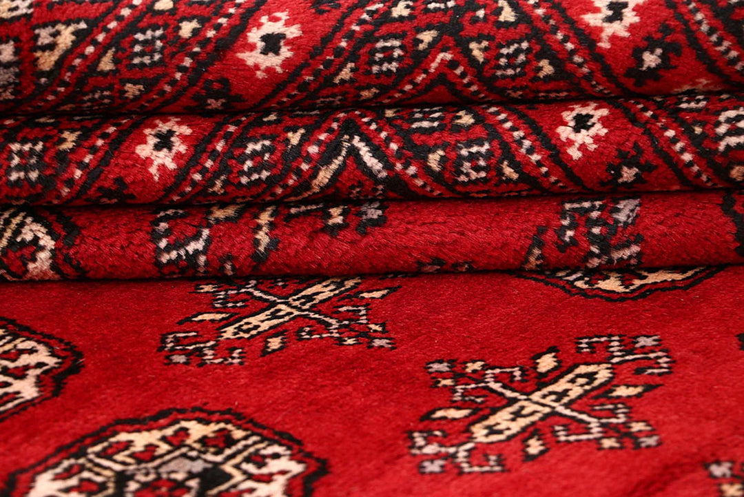 Red Pakistani Bokhara Rug 9' 4" x 12' 4" Hand-Knotted | No. QA75245