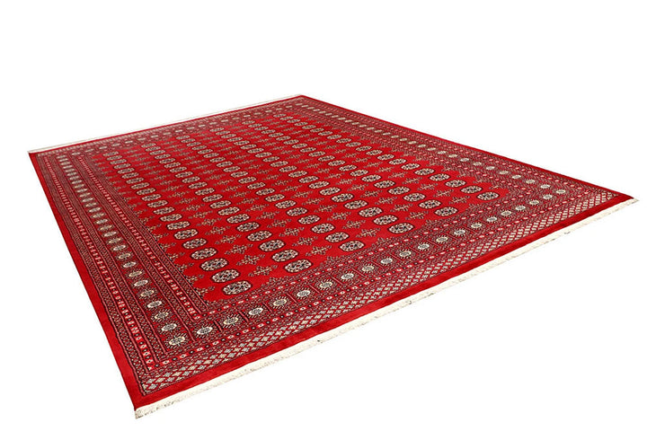 Red Pakistani Bokhara Rug 9' 4" x 12' 4" Hand-Knotted | No. QA75245
