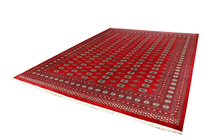 Red Pakistani Bokhara Rug 9' 4" x 12' 4" Hand-Knotted | No. QA75245