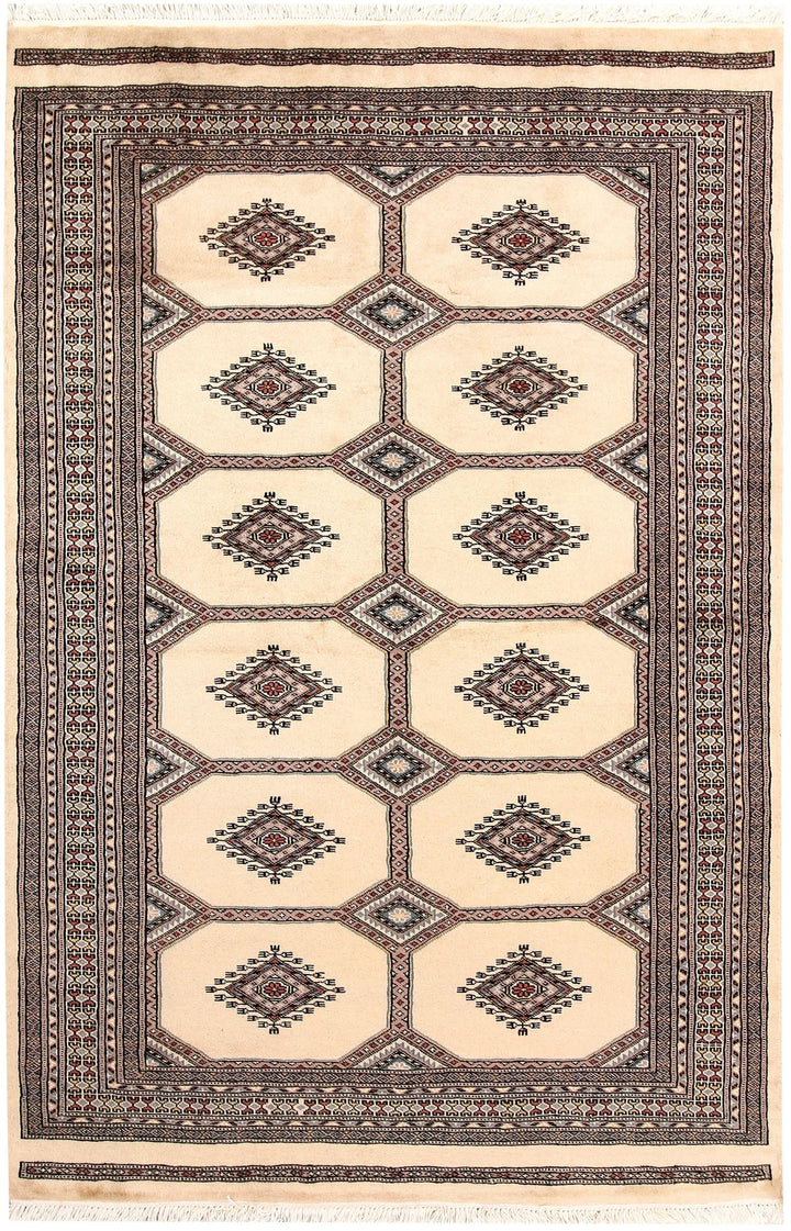Brown Pakistani Jaldar Rug 4' 7" x 7' Hand-Knotted | No. QA75347