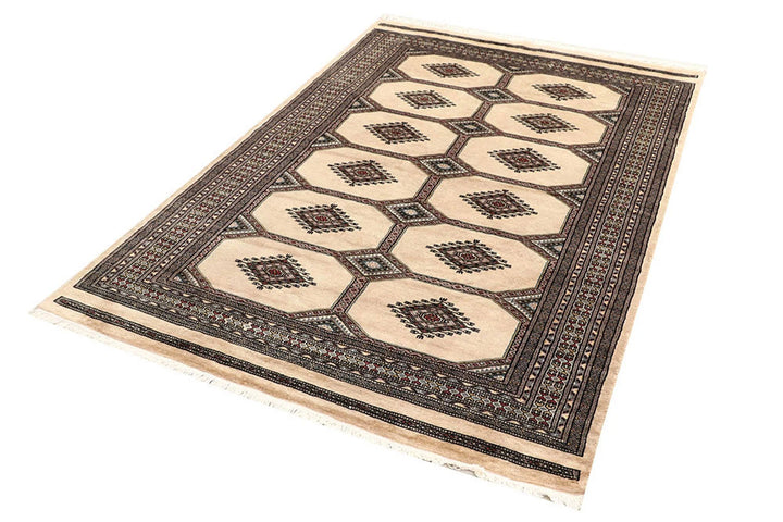 Brown Pakistani Jaldar Rug 4' 7" x 7' Hand-Knotted | No. QA75347