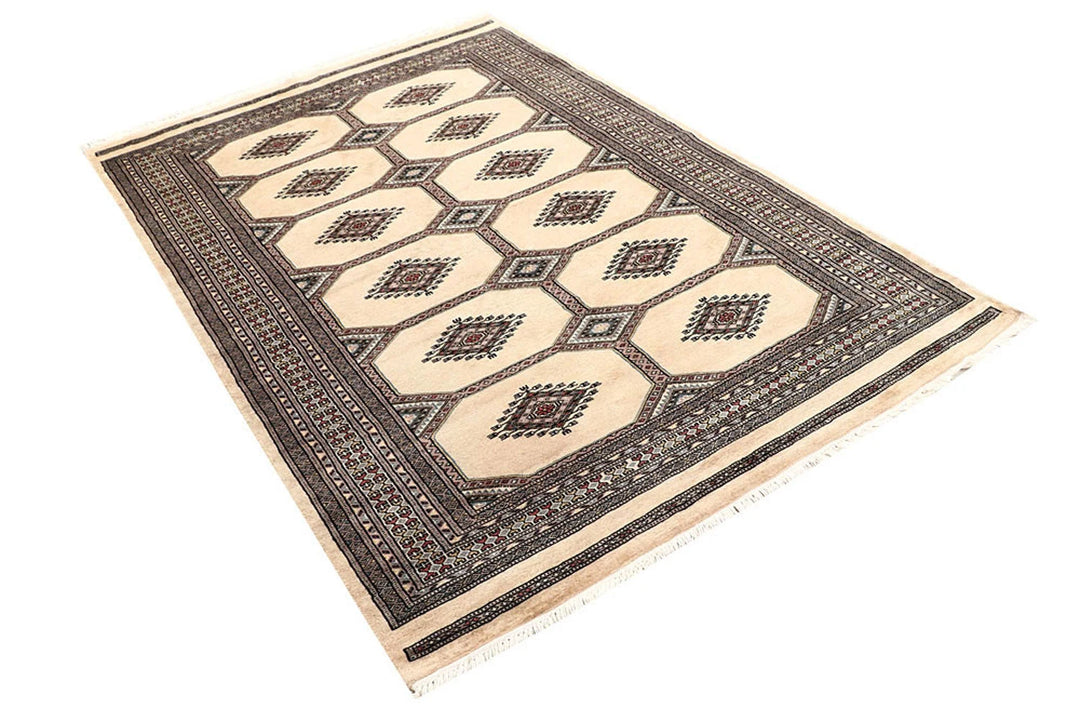 Brown Pakistani Jaldar Rug 4' 7" x 7' Hand-Knotted | No. QA75347