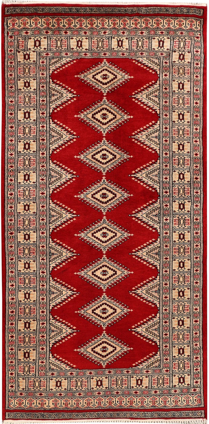 Dark Red Pakistani Jaldar Rug 3' x 6' Hand-Knotted | No. QA75372