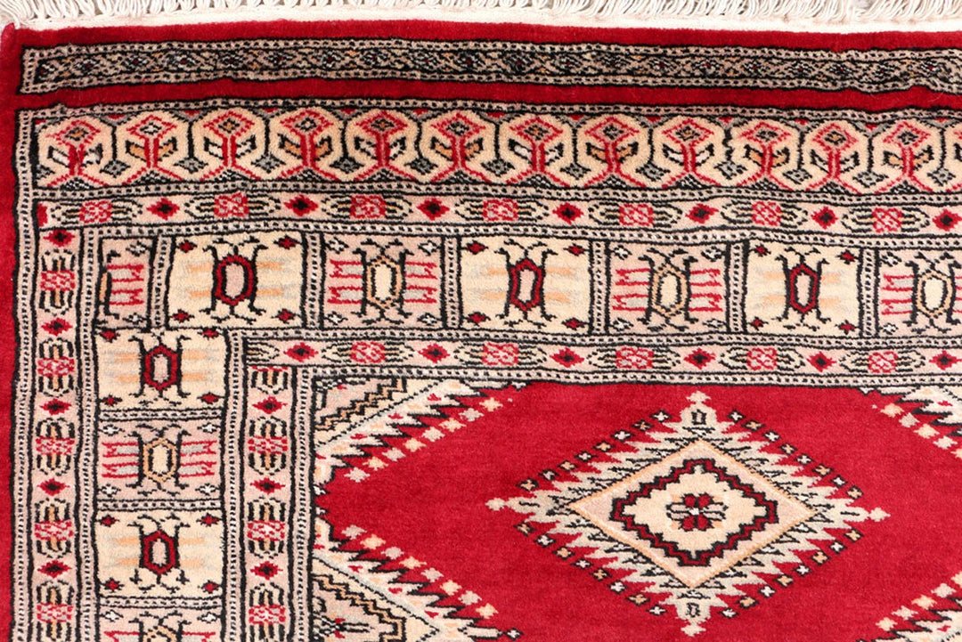 Dark Red Pakistani Jaldar Rug 3' x 6' Hand-Knotted | No. QA75372