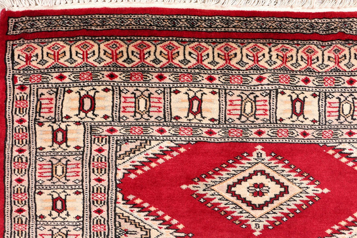 Dark Red Pakistani Jaldar Rug 3' x 6' Hand-Knotted | No. QA75372