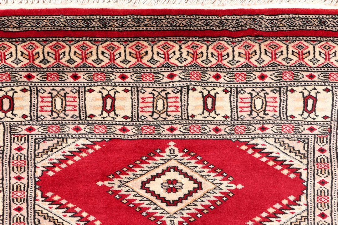 Dark Red Pakistani Jaldar Rug 3' x 6' Hand-Knotted | No. QA75372