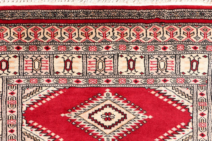 Dark Red Pakistani Jaldar Rug 3' x 6' Hand-Knotted | No. QA75372