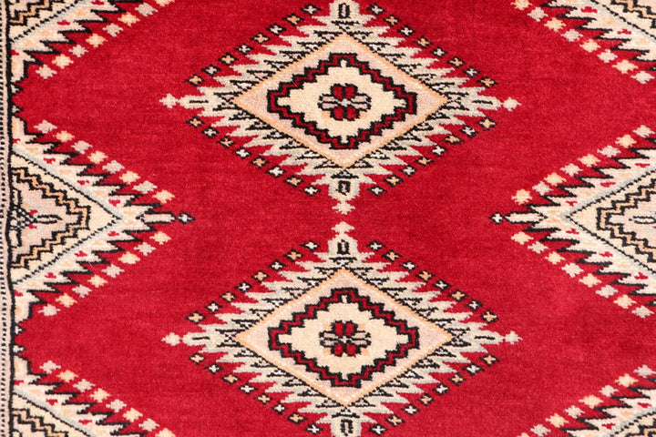 Dark Red Pakistani Jaldar Rug 3' x 6' Hand-Knotted | No. QA75372