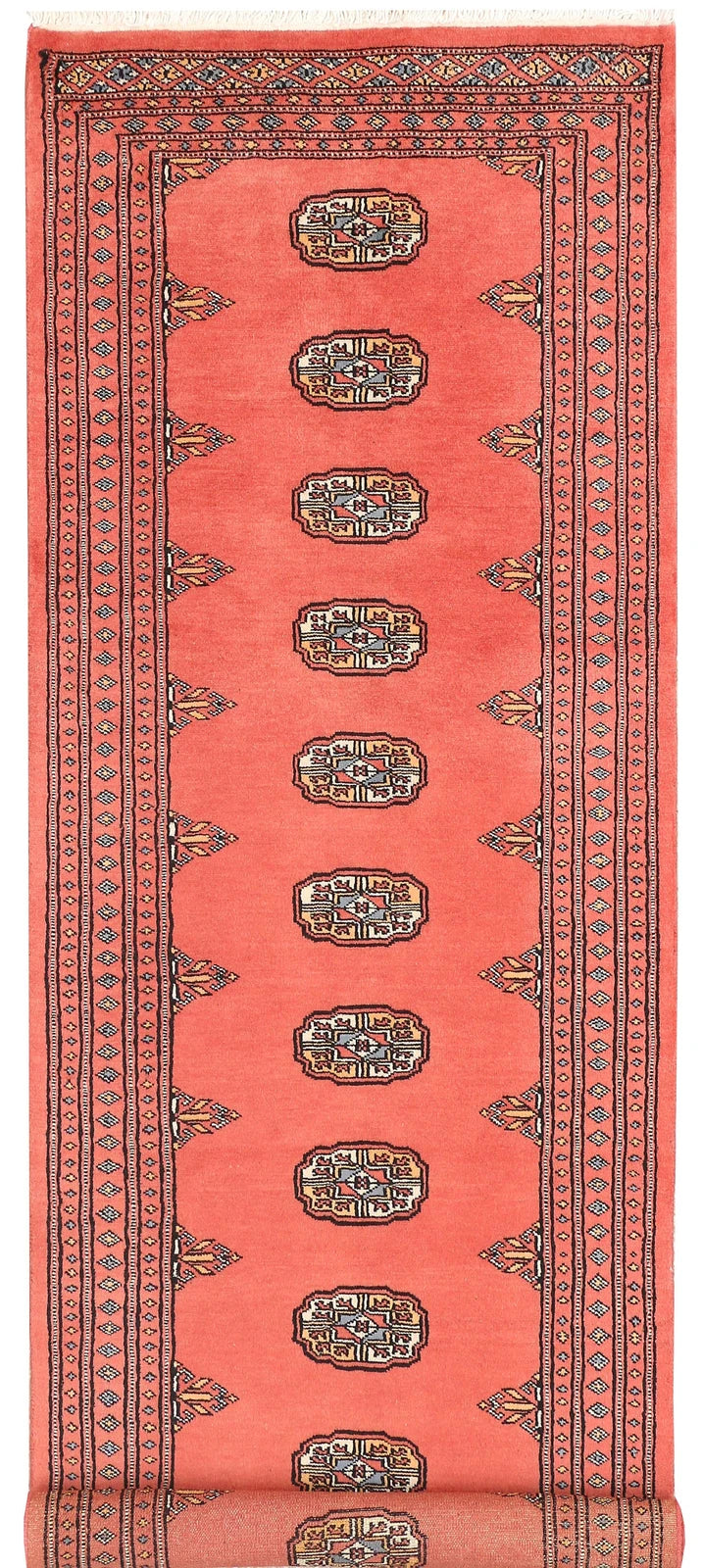 Salmon Pakistani Bokhara Rug 2' 7" x 8' 4" Hand-Knotted | No. QA75408