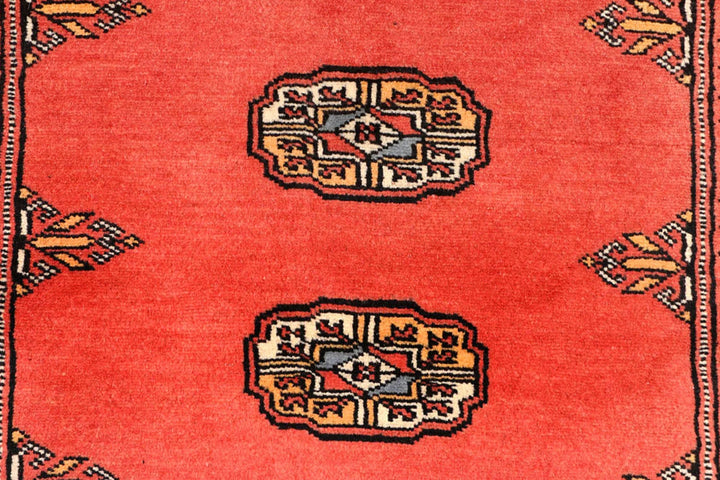 Salmon Pakistani Bokhara Rug 2' 7" x 8' 4" Hand-Knotted | No. QA75408
