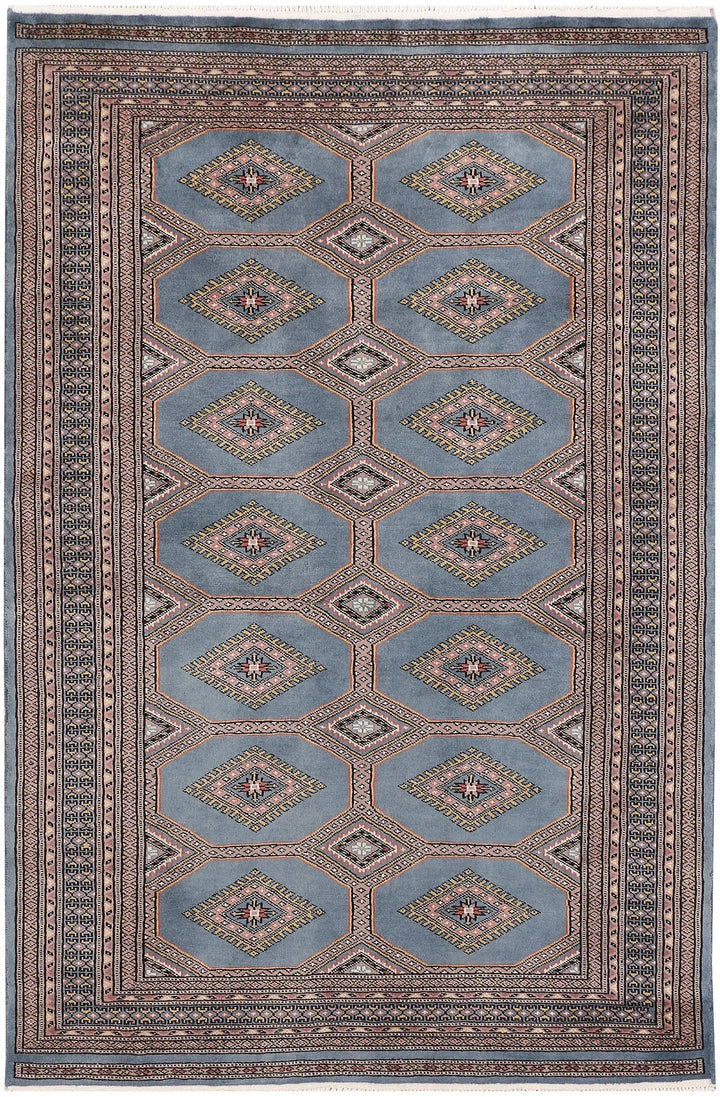 Light Slate Grey Pakistani Jaldar Rug 4' 2" x 6' 2" Hand-Knotted | No. QA75452