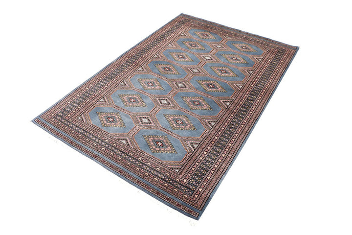 Light Slate Grey Pakistani Jaldar Rug 4' 2" x 6' 2" Hand-Knotted | No. QA75452