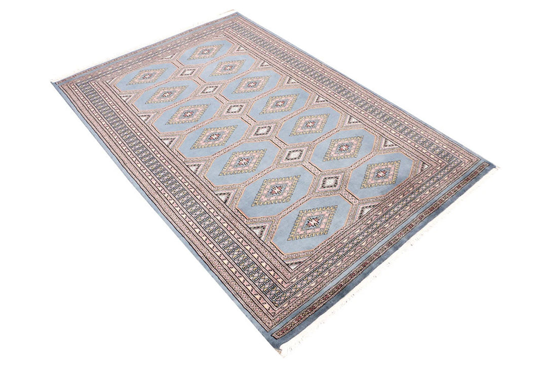 Light Slate Grey Pakistani Jaldar Rug 4' 2" x 6' 2" Hand-Knotted | No. QA75452