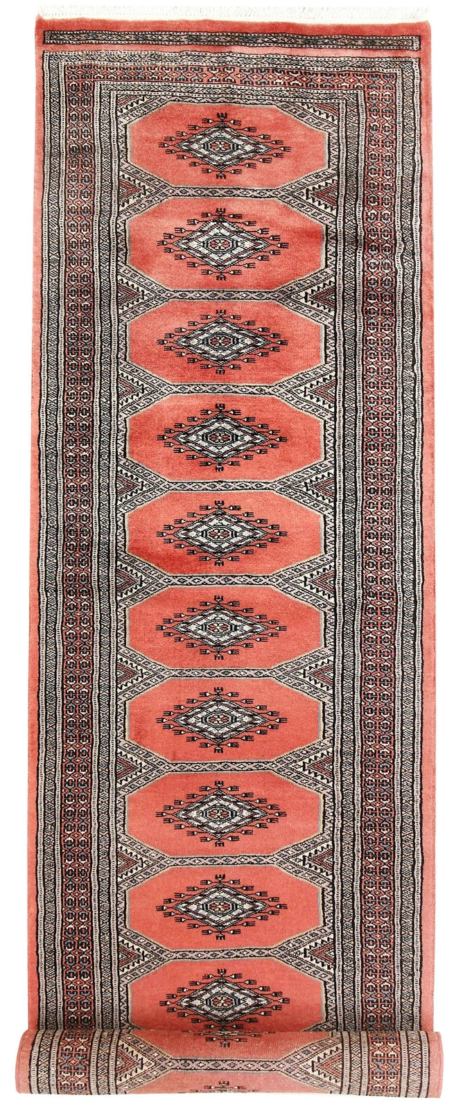 Light Salmon Pakistani Jaldar Rug 2' 3" x 9' 4" Hand-Knotted | No. QA75683