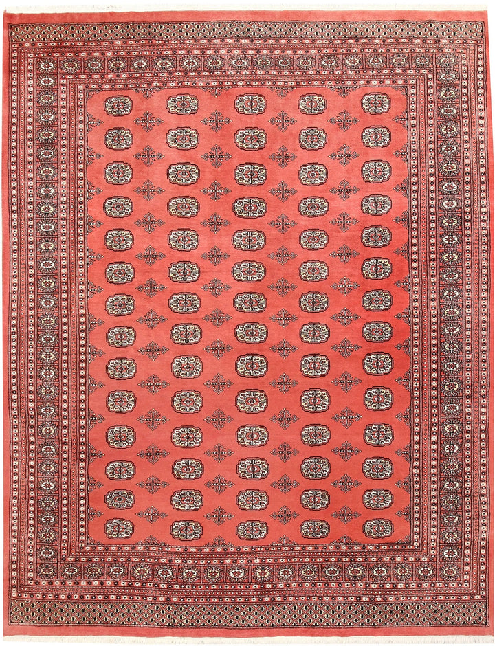 Salmon Pakistani Bokhara Rug 8' x 10'2" Hand-Knotted | No. QA75705