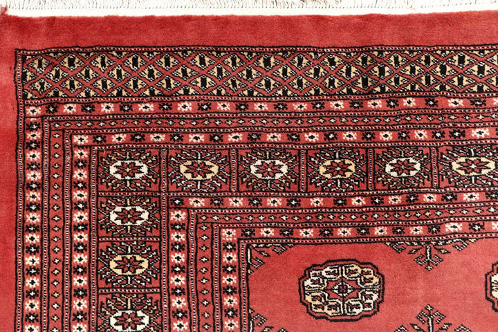 Salmon Pakistani Bokhara Rug 8' x 10'2" Hand-Knotted | No. QA75705