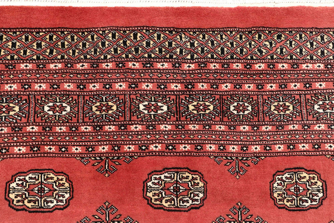 Salmon Pakistani Bokhara Rug 8' x 10'2" Hand-Knotted | No. QA75705